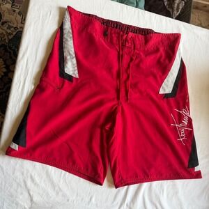 Tony Hawk Mens Red Board Shorts XL 36 38 Skater Surf Swim Trunks Colorblock
